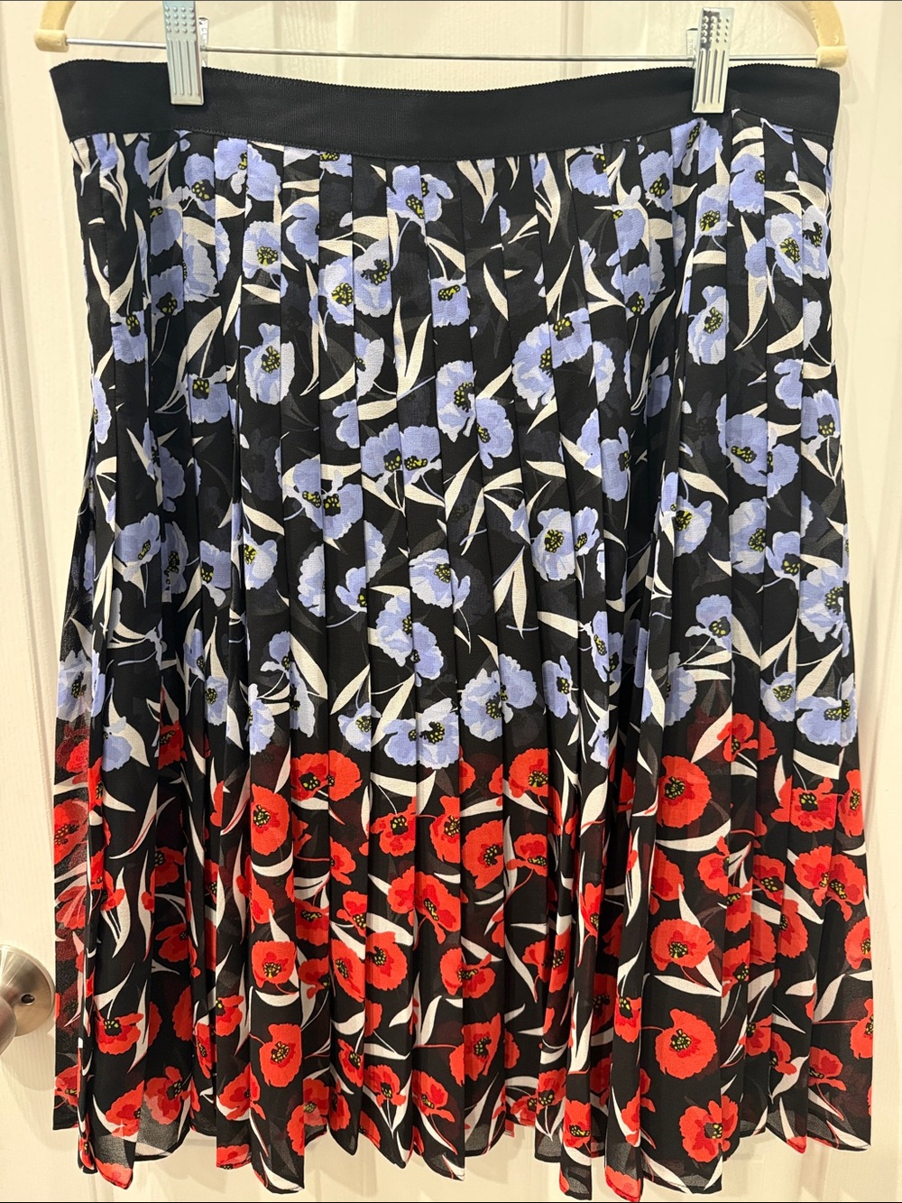 Ann Taylor Black Pleated Skirt with Red & Lavender Floral Print